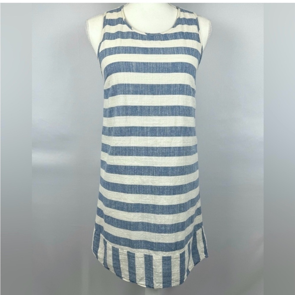 Monteau Sundress Shift Dress Sleeveless Cotton Blue Cream Stripes Small Coastal